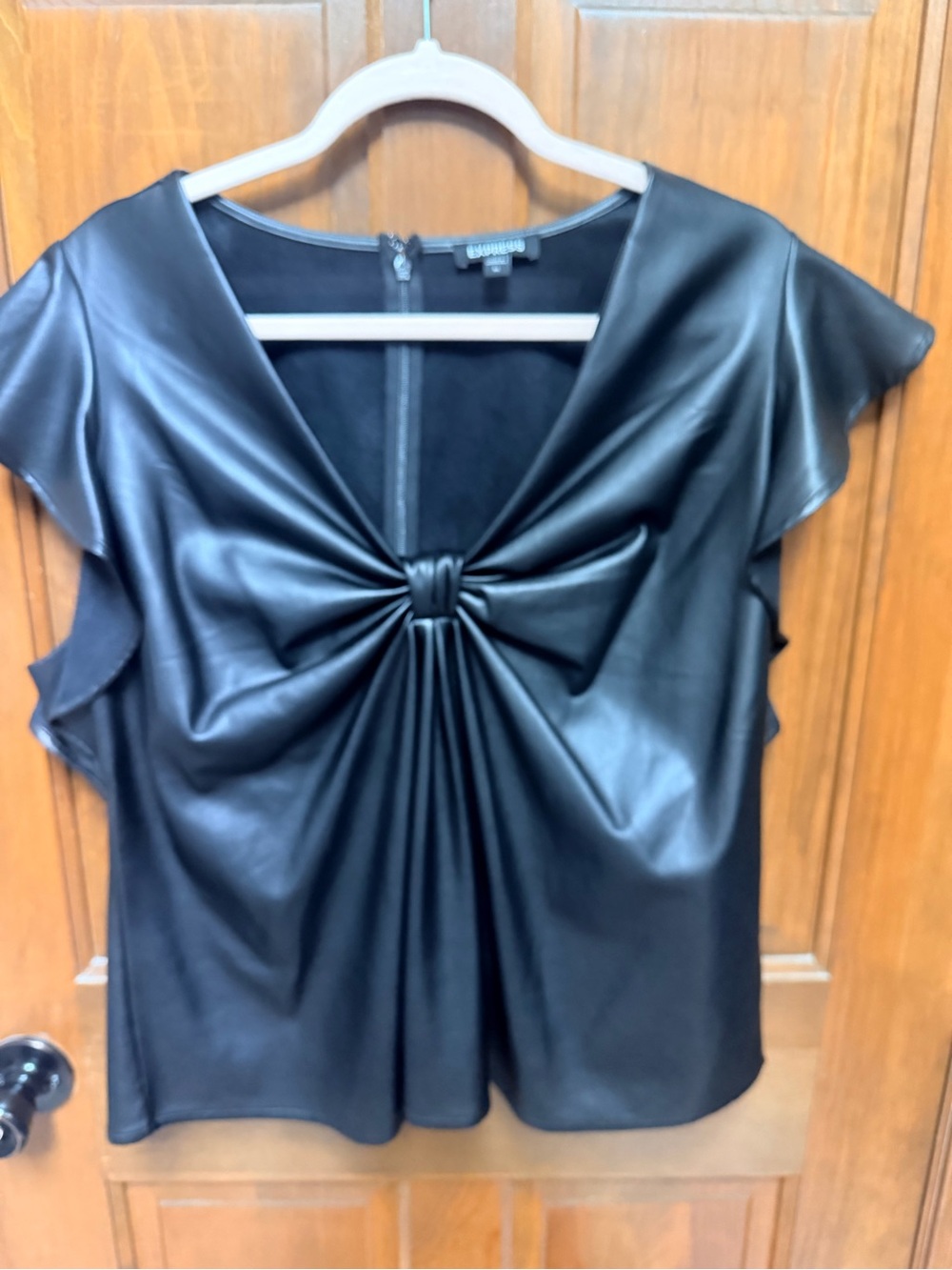 Express Black Faux Leather Knot-Front Top